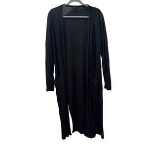 Donna Karan Cardigan-100% Linen Long Sleeve Open Front Cardigan Black Size Small